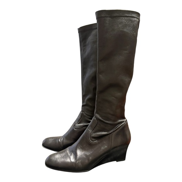 Bally Italian Leather Knee-High Wedge Boots – Black – EU 40 / US 9 BB4 - Picture 2 of 7